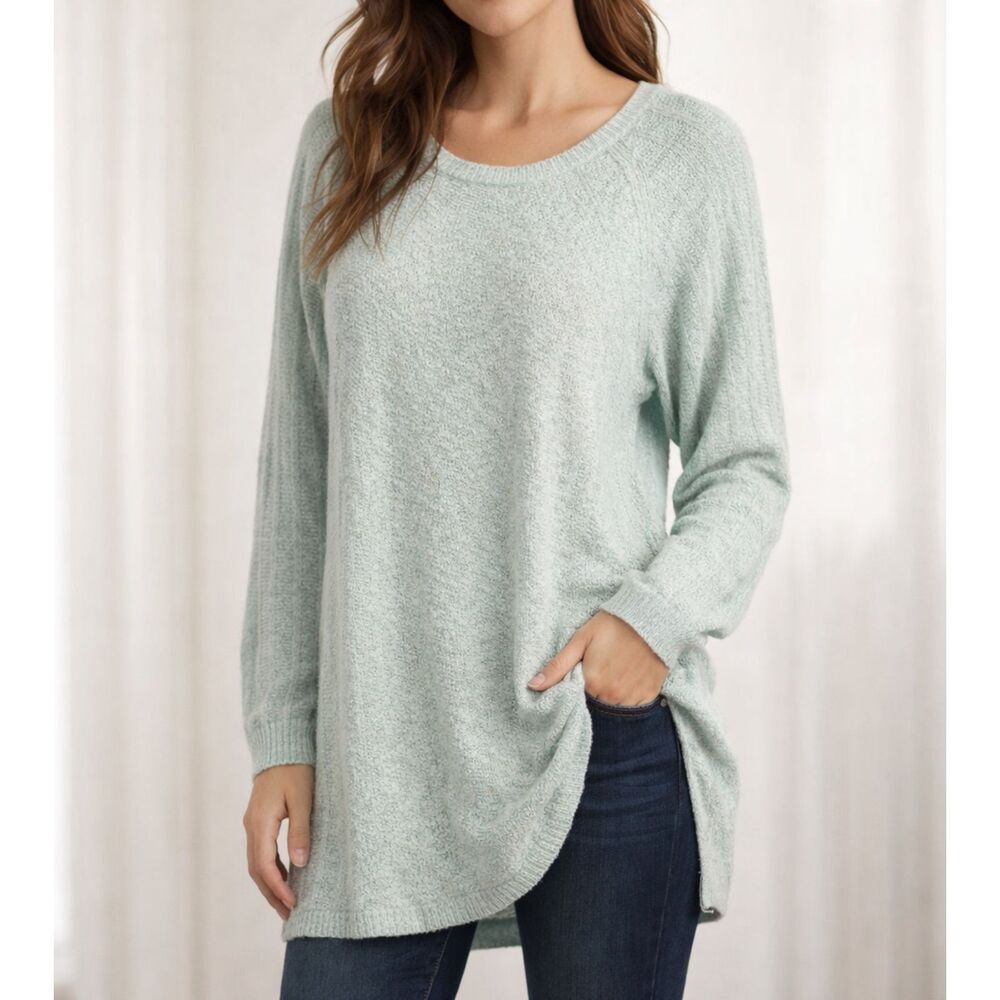 J. JILL Cotton Textured Stitch Tunic Sweater Large Women's Seafoam Green